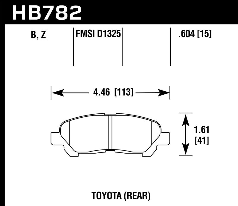 Hawk 08-13 Toyota Highlander High Performance Street 5.0 Rear Brake Pads HB782B.604 Main Image