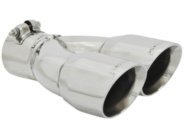 Flowmaster Exhaust Tip, Logo Embossed, Polished Stainless, Double Wall, Dual Angl
