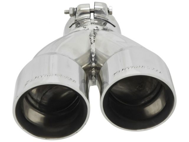 Flowmaster Exhaust Tip, Logo Embossed, Polished Stainless, Double Wall, Dual Angl
