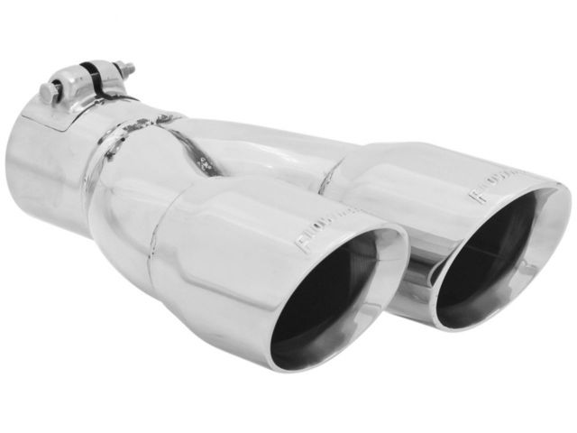 Flowmaster Exhaust Tip, Logo Embossed, Polished Stainless, Double Wall, Dual Angl