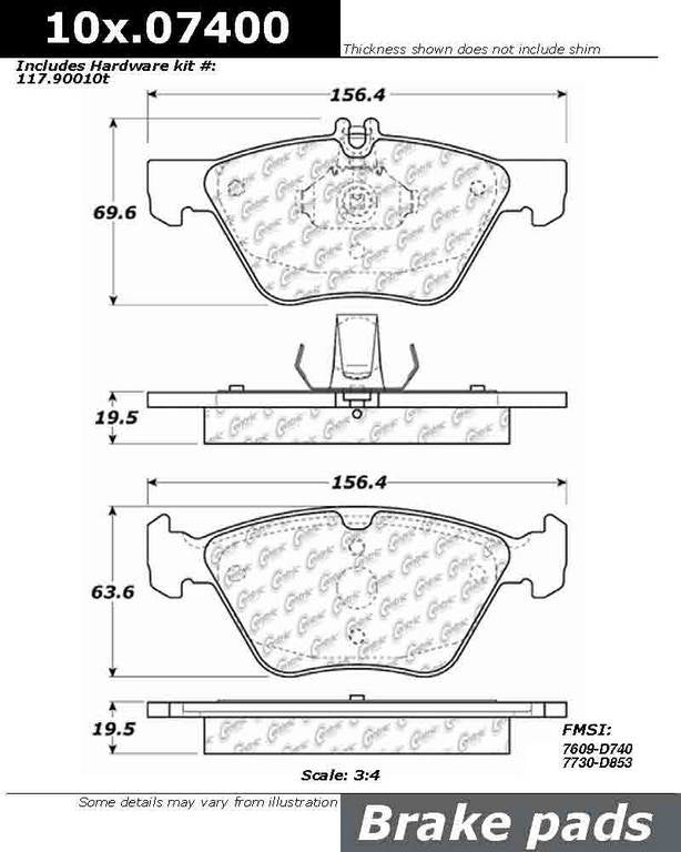 Centric Parts Original Equipment Formula Brake Pads with Hardware top view frsport 100.07400