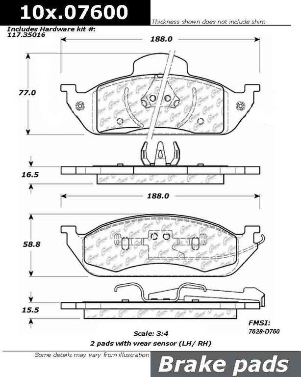 Centric Parts Original Equipment Formula Brake Pads with Hardware top view frsport 100.07600
