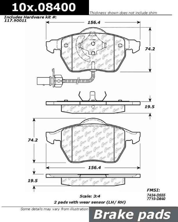 Centric Parts Original Equipment Formula Brake Pads with Hardware top view frsport 100.08400