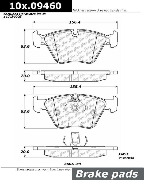 Centric Parts Original Equipment Formula Brake Pads with Hardware top view frsport 100.09460