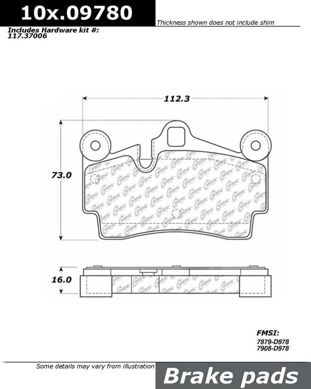 Centric Parts Original Equipment Formula Brake Pads with Hardware top view frsport 100.09780