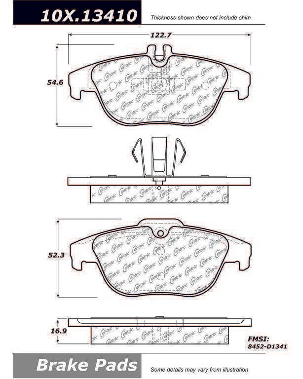 Centric Parts Original Equipment Formula Brake Pads with Hardware top view frsport 100.13410