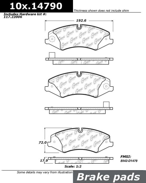 Centric Parts Original Equipment Formula Brake Pads with Hardware top view frsport 100.14790