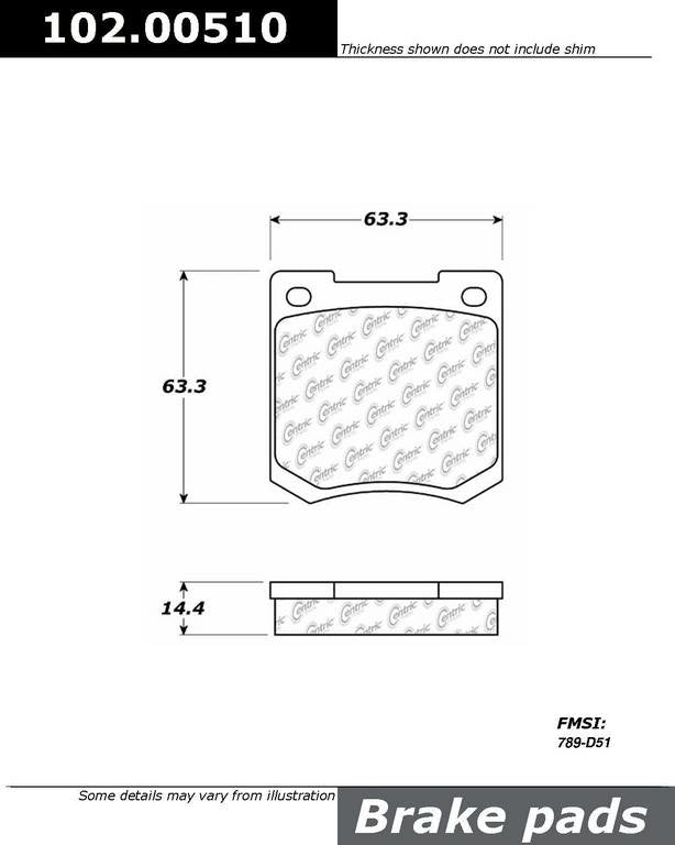 C-Tek Semi-Metallic Brake Pads with Shims top view frsport 102.00510