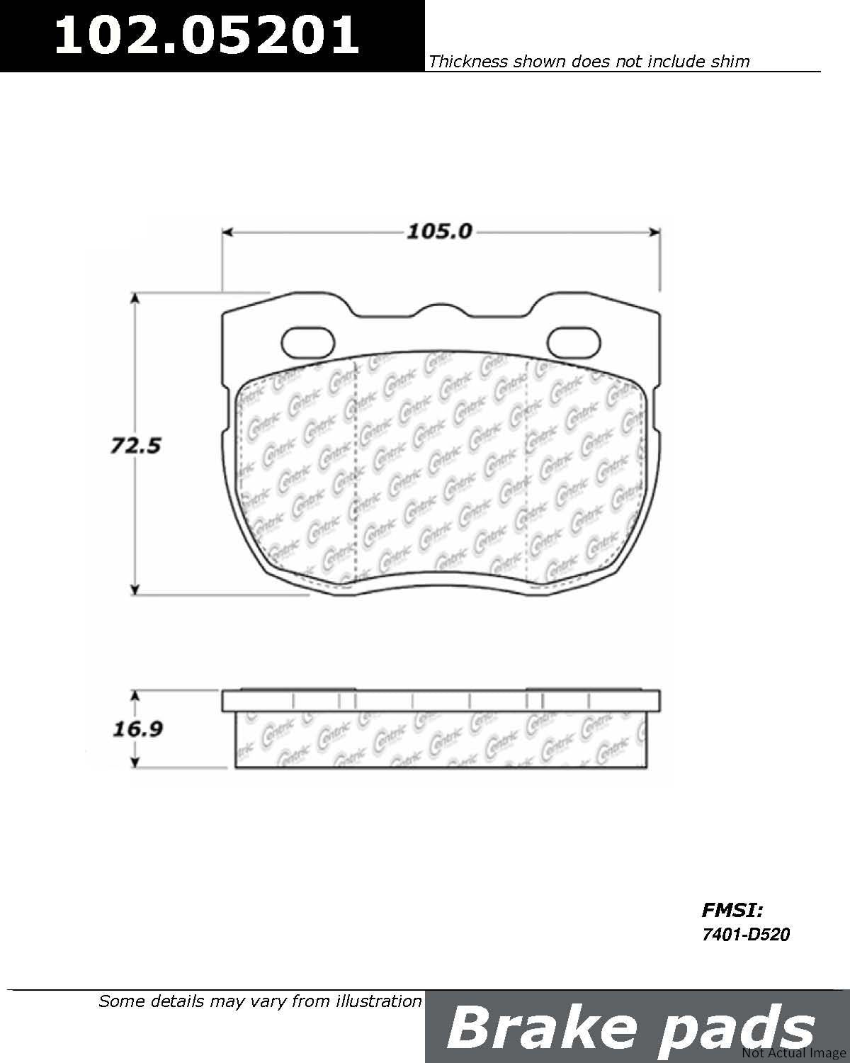 C-Tek Semi-Metallic Brake Pads with Shims top view frsport 102.05201