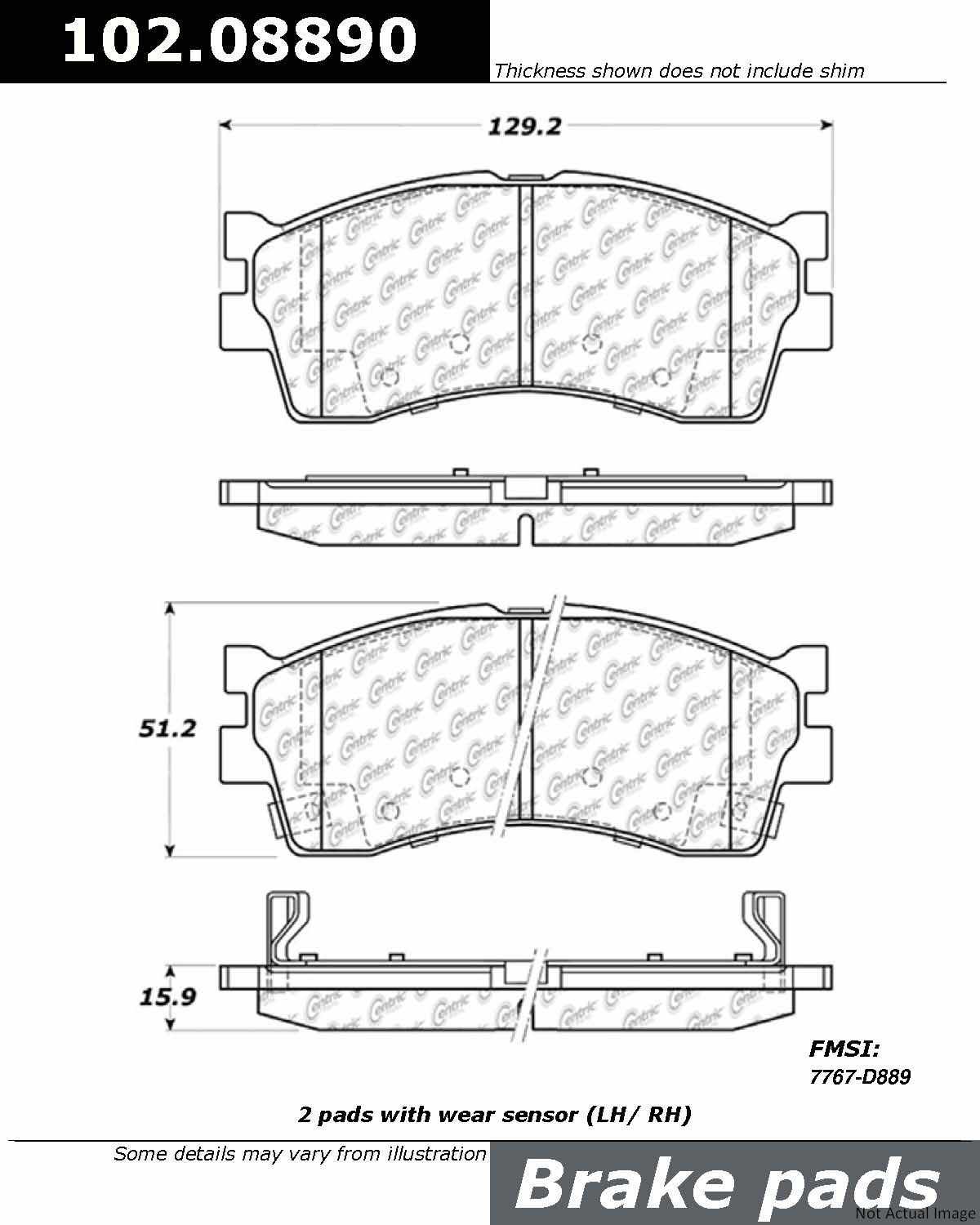 C-Tek Semi-Metallic Brake Pads with Shims top view frsport 102.08890
