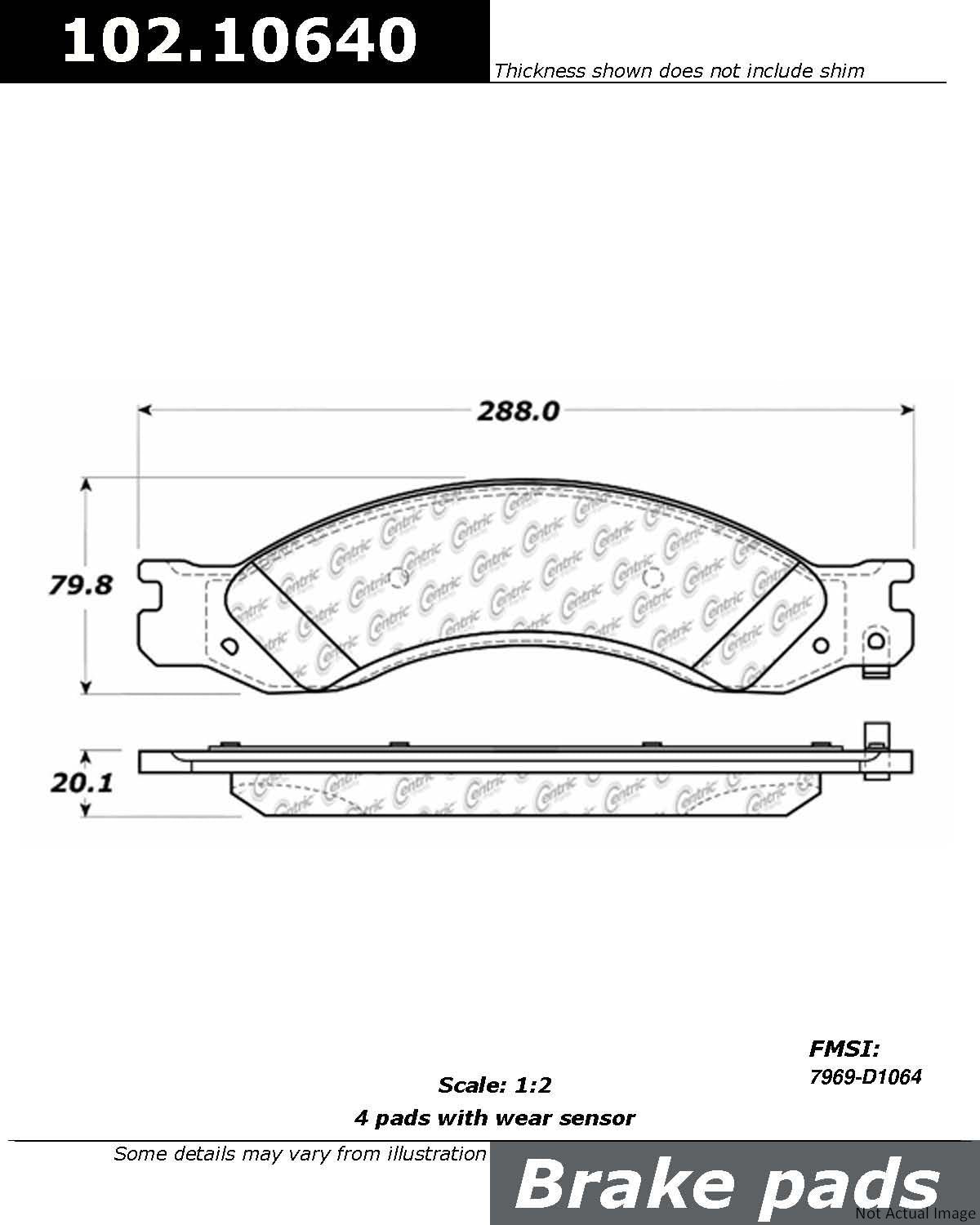 C-Tek Semi-Metallic Brake Pads with Shims top view frsport 102.10640