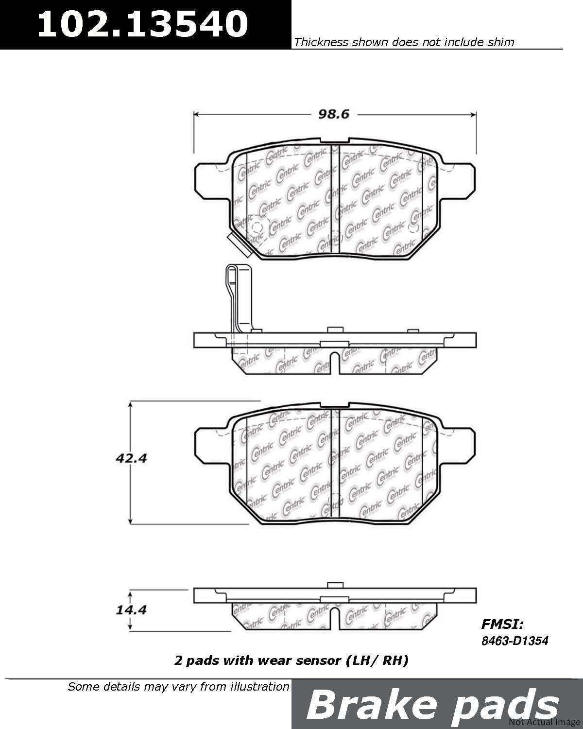 C-Tek Semi-Metallic Brake Pads with Shims top view frsport 102.13540