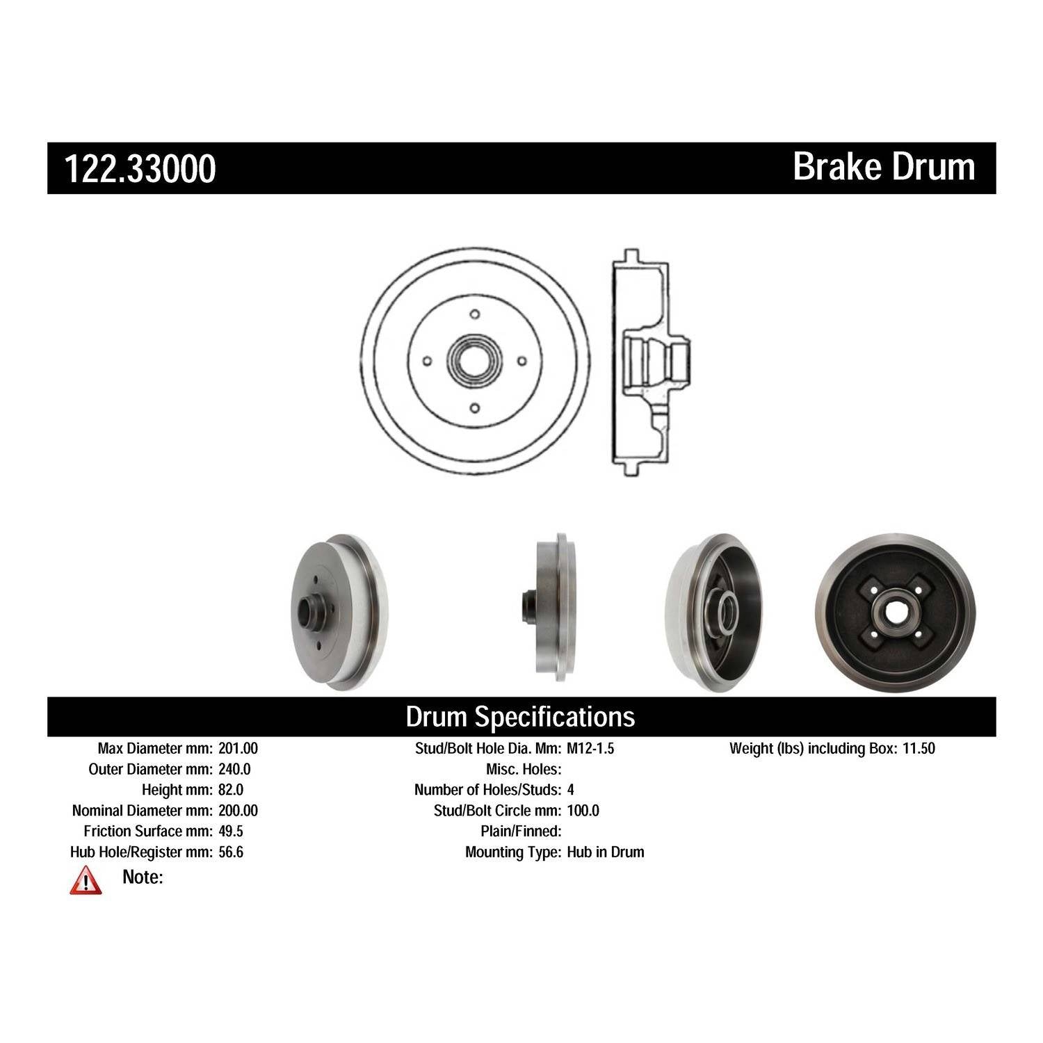centric parts premium brake drum frsport 122.33000