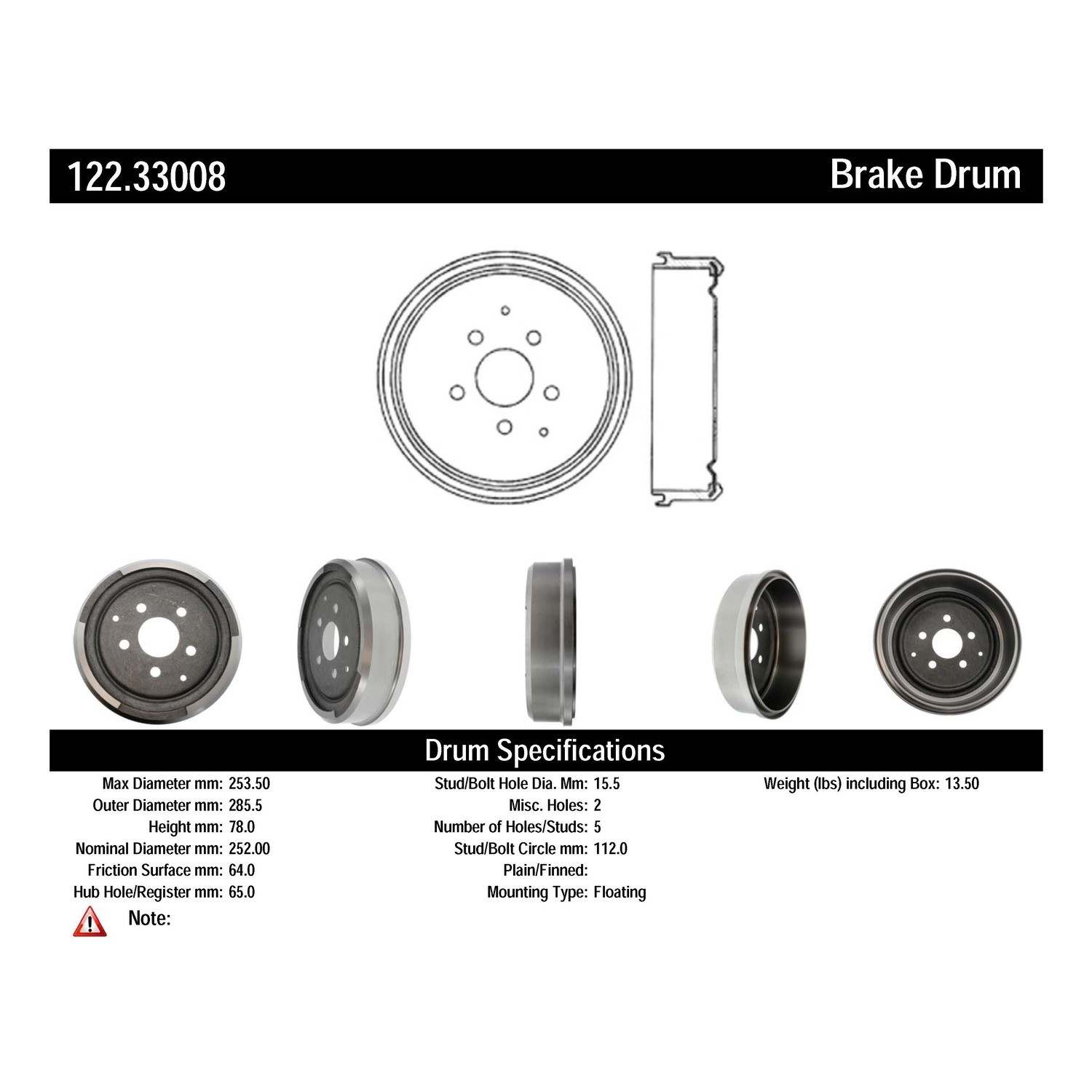 centric parts premium brake drum frsport 122.33008