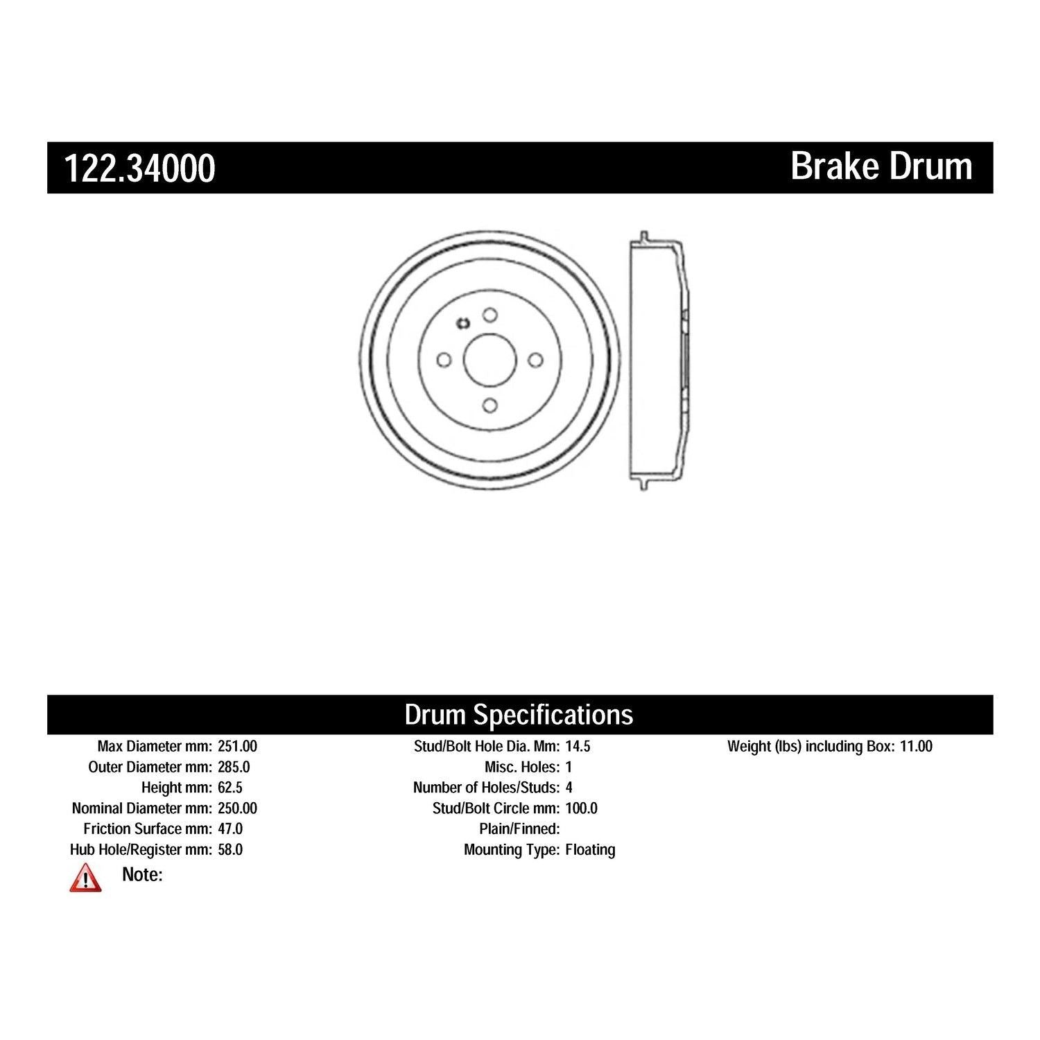 centric parts premium brake drum frsport 122.34000