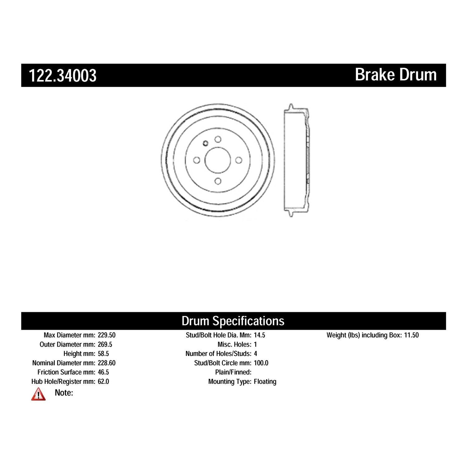 centric parts premium brake drum frsport 122.34003