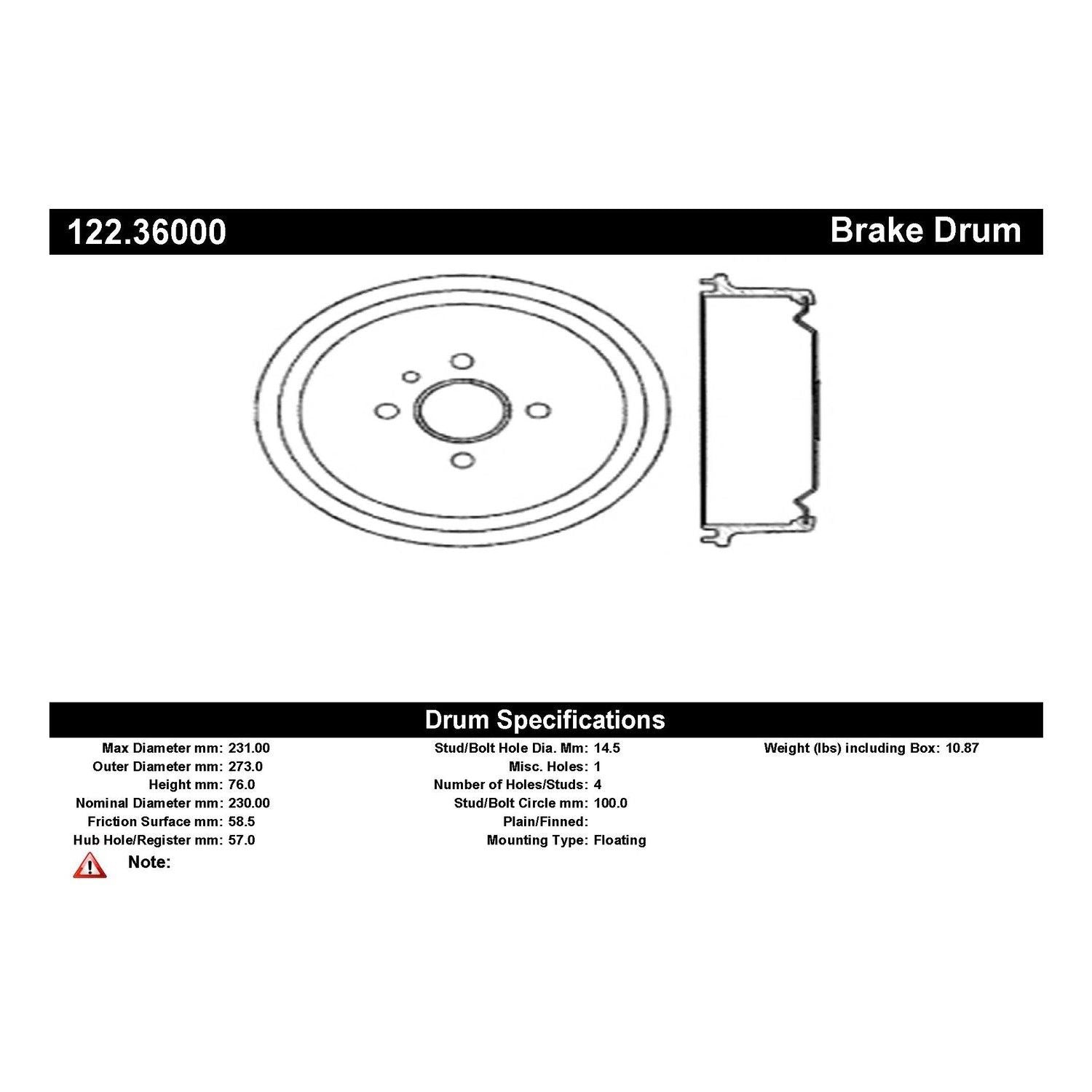 centric parts premium brake drum frsport 122.36000
