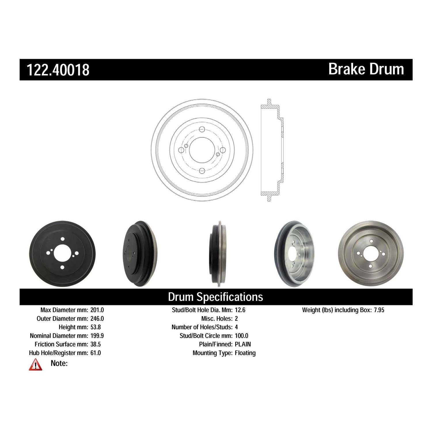 centric parts premium brake drum frsport 122.40018