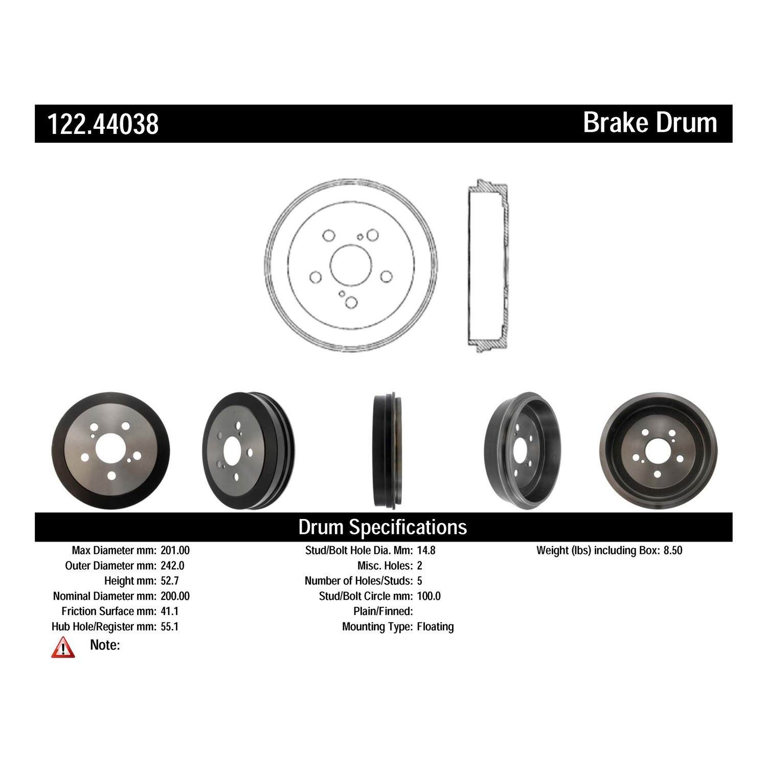 centric parts premium brake drum frsport 122.44038