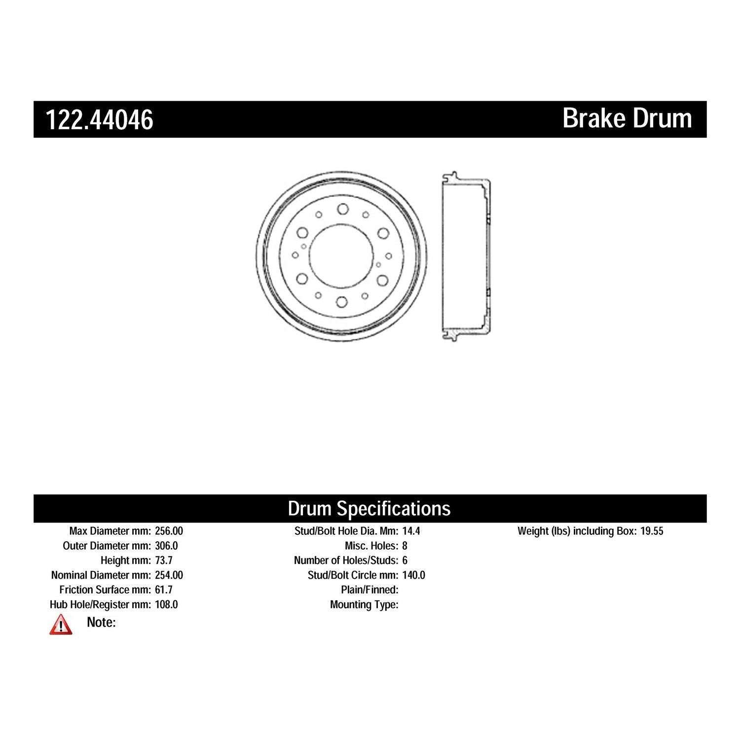 centric parts premium brake drum frsport 122.44046