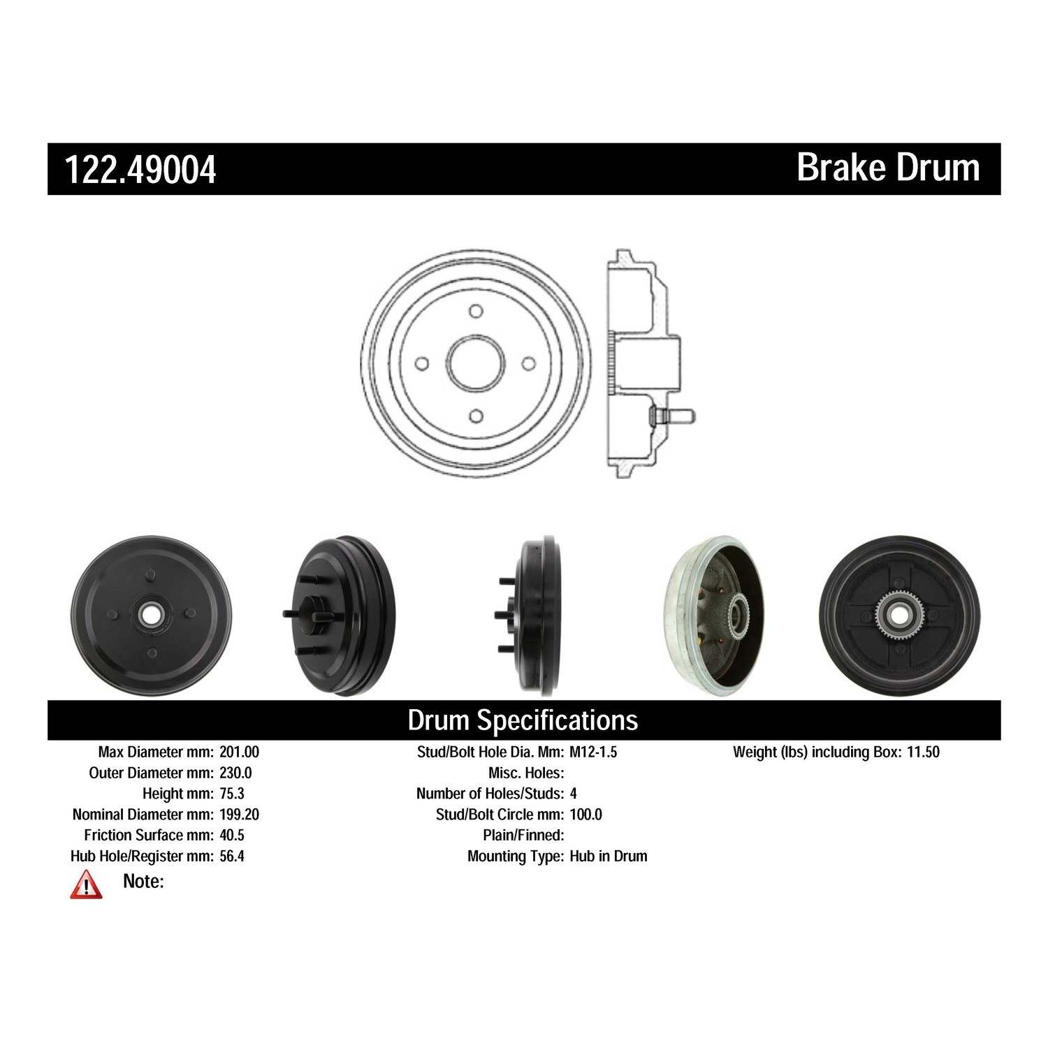 centric parts premium brake drum frsport 122.49004