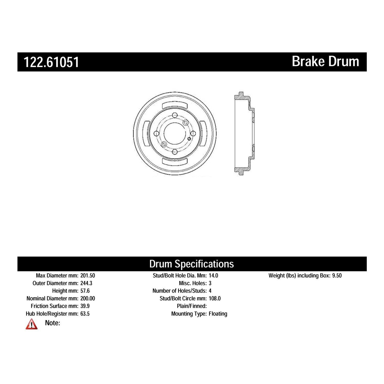 centric parts premium brake drum frsport 122.61051