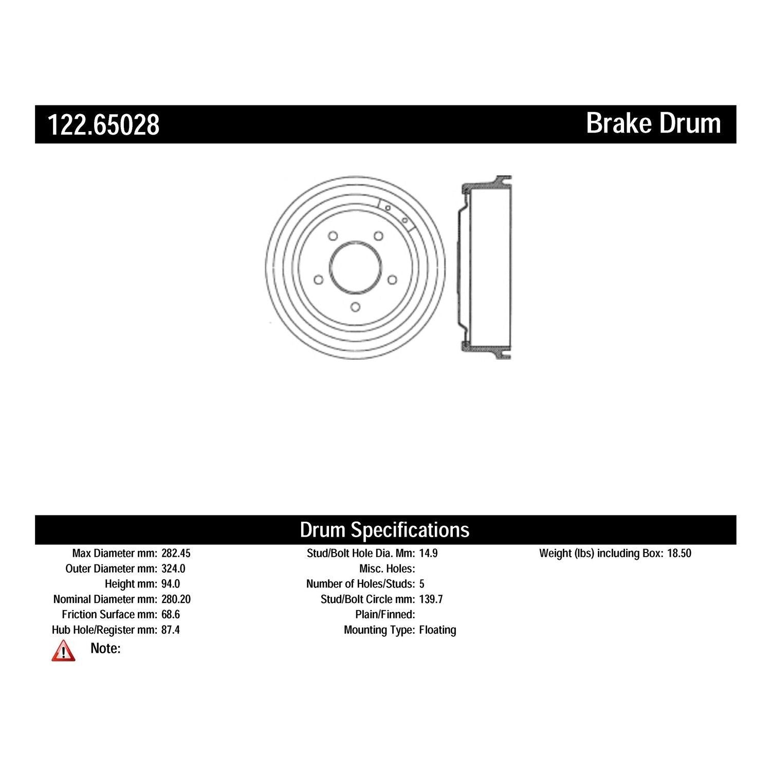 centric parts premium brake drum frsport 122.65028