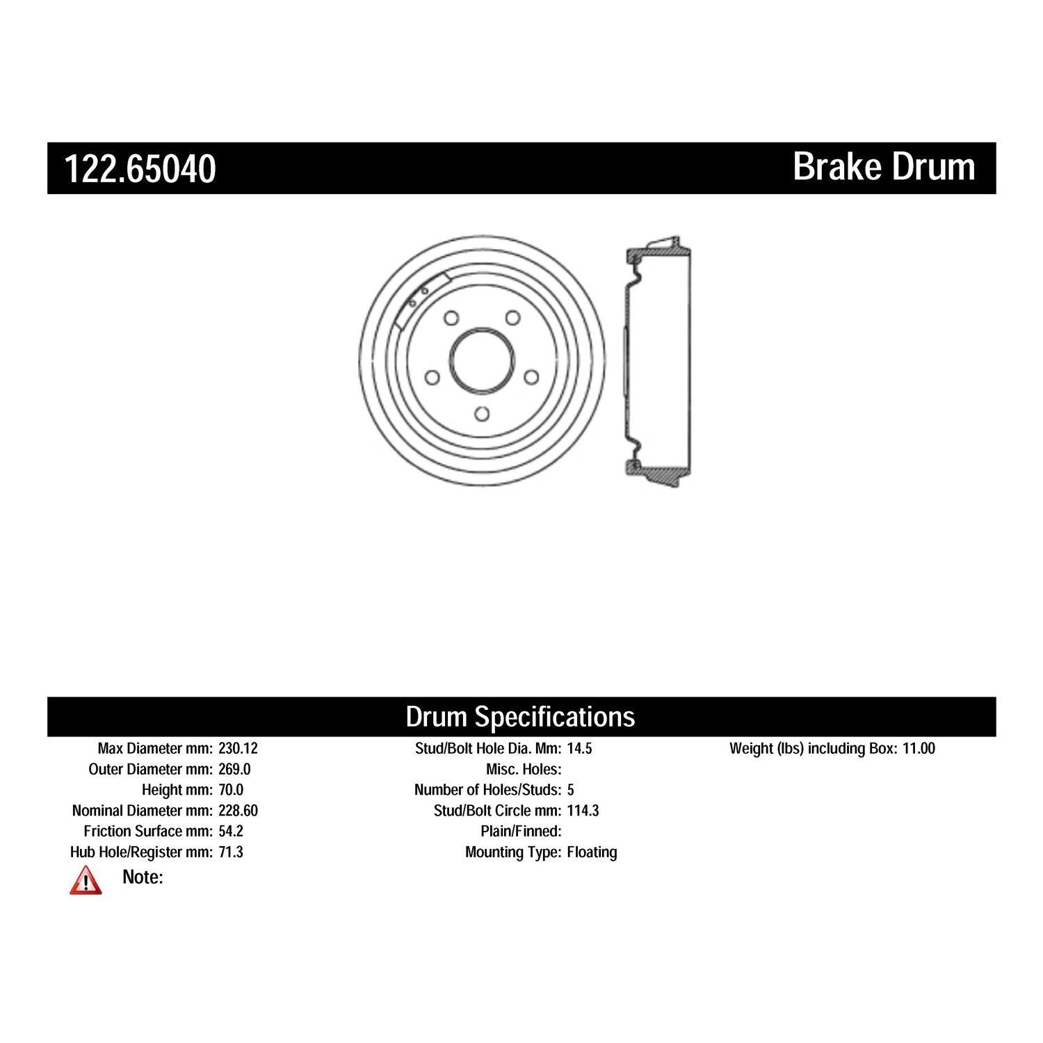 centric parts premium brake drum frsport 122.65040