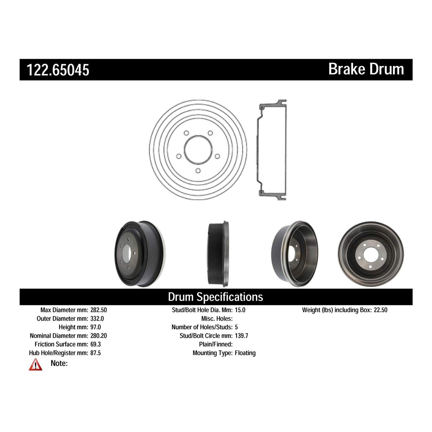 centric parts premium brake drum frsport 122.65045