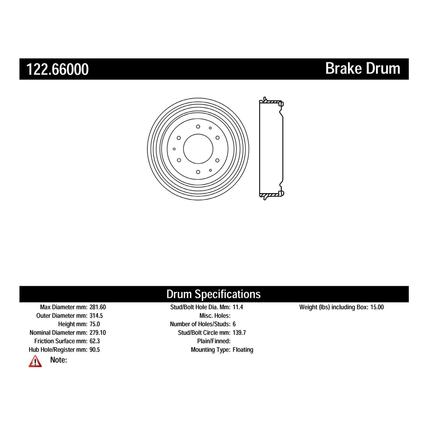 centric parts premium brake drum frsport 122.66000