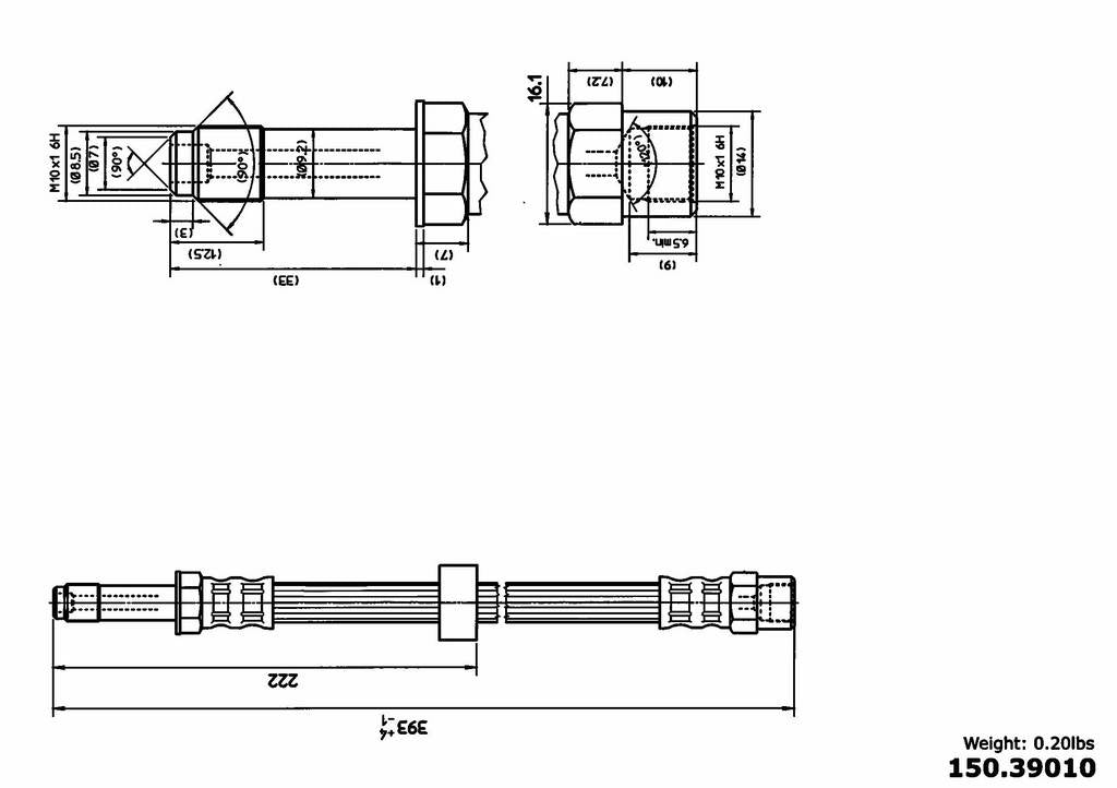Centric Parts Brake Hose top view frsport 150.39010