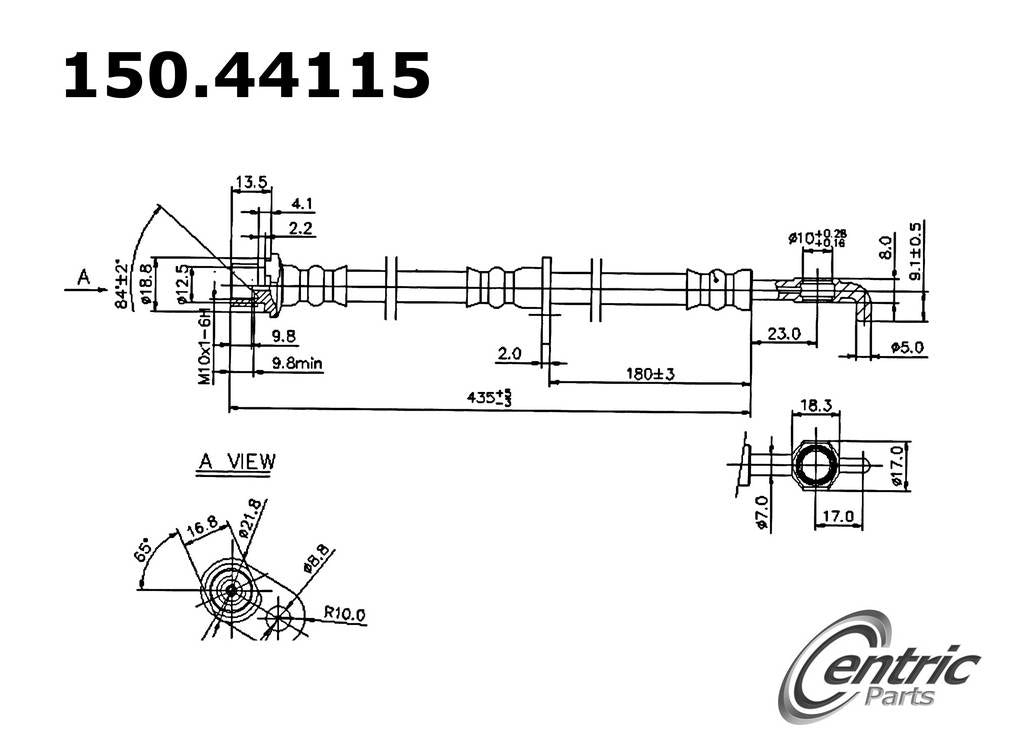 Centric Parts Brake Hose  top view frsport 150.44115