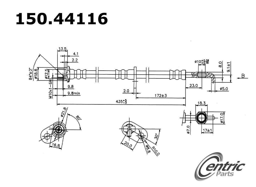 Centric Parts Brake Hose top view frsport 150.44116