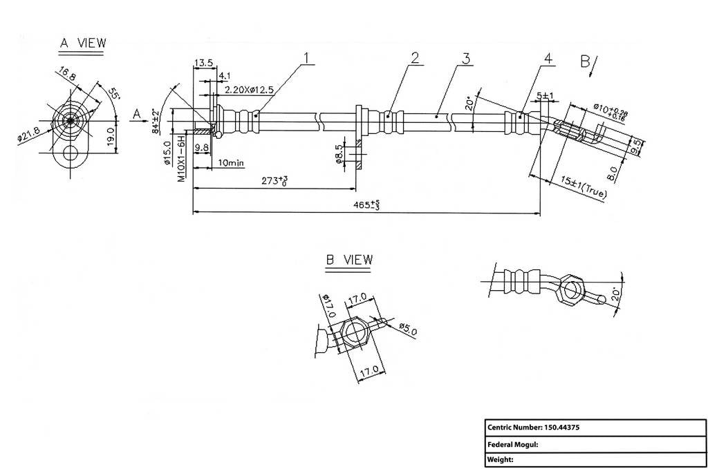 Centric Parts Brake Hose top view frsport 150.44375