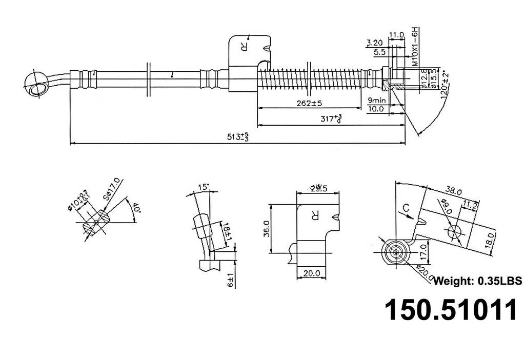 Centric Parts Brake Hose  top view frsport 150.51011