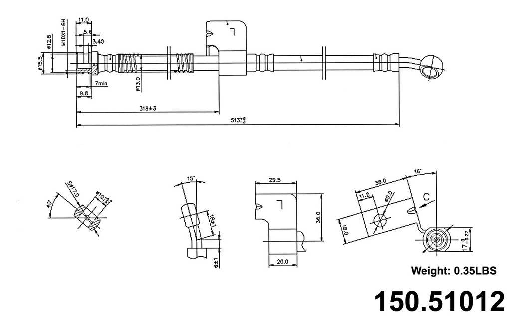 StopTech Brake Hose top view frsport 150.51012