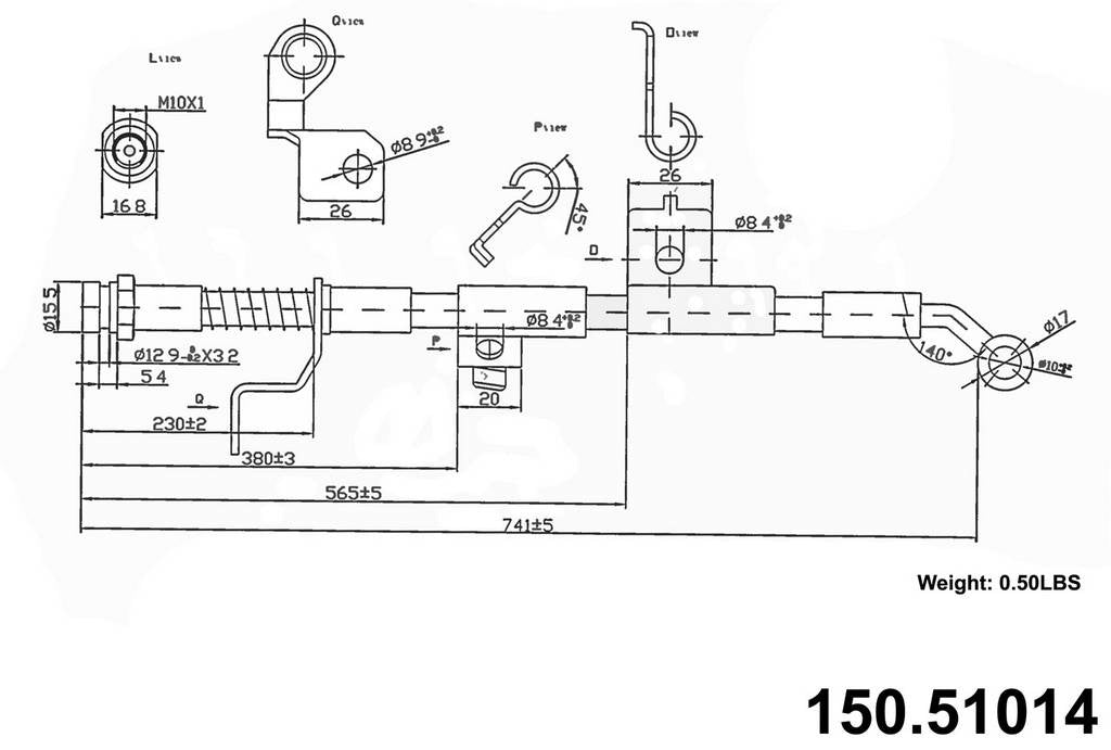 Centric Parts Brake Hose top view frsport 150.51014
