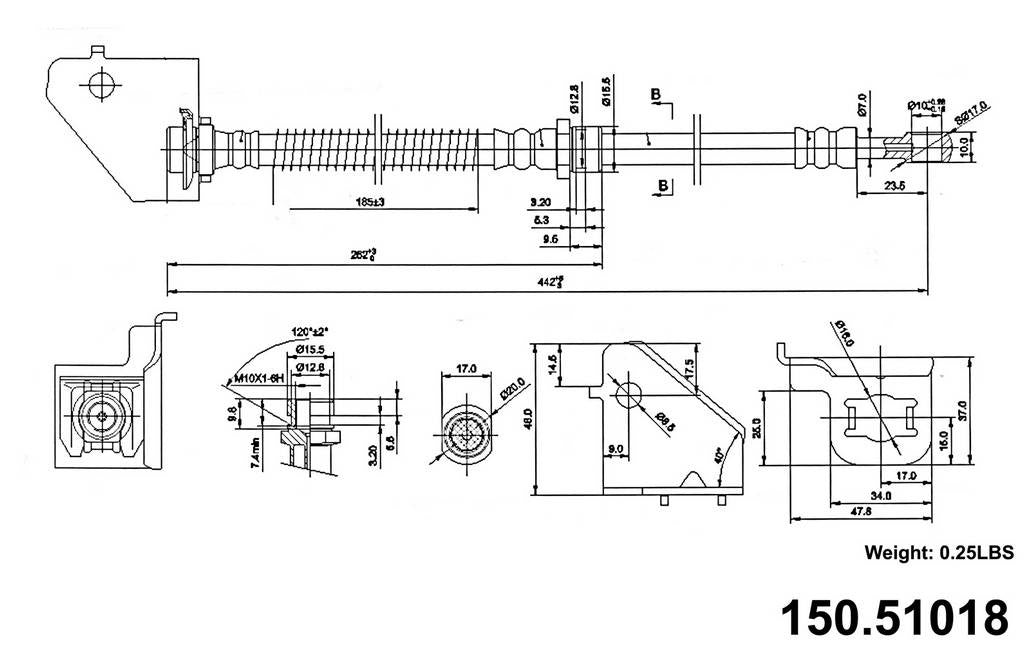 Centric Parts Brake Hose top view frsport 150.51018