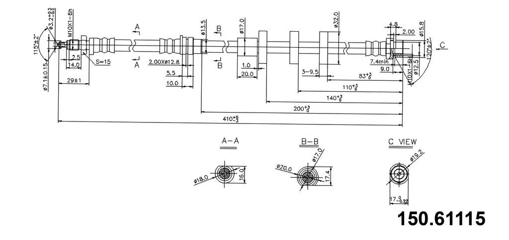 Centric Parts Brake Hose top view frsport 150.61115