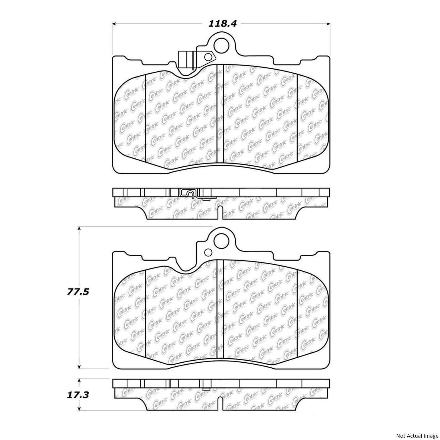 Centric Parts Premium Semi-Metallic Brake Pads with Shims and Hardware top view frsport 300.11180
