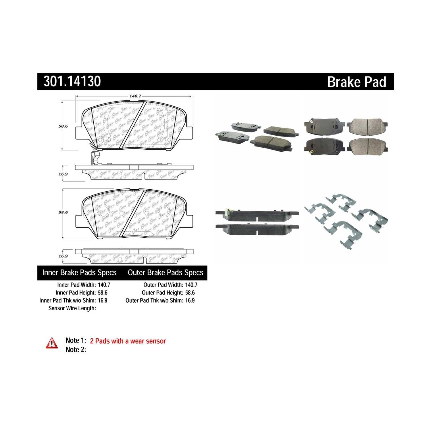 centric parts premium ceramic brake pads with shims and hardware frsport 301.14130