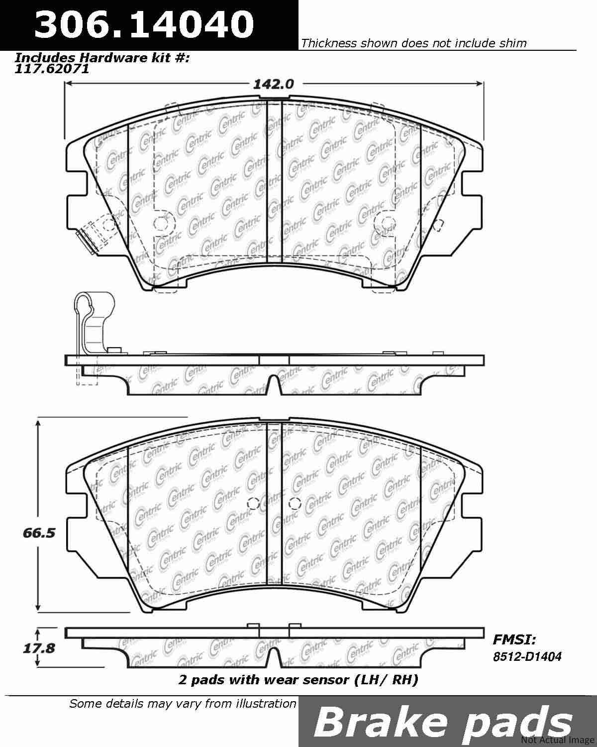Centric Parts Fleet Performance Brake Pads with Hardware top view frsport 306.14040