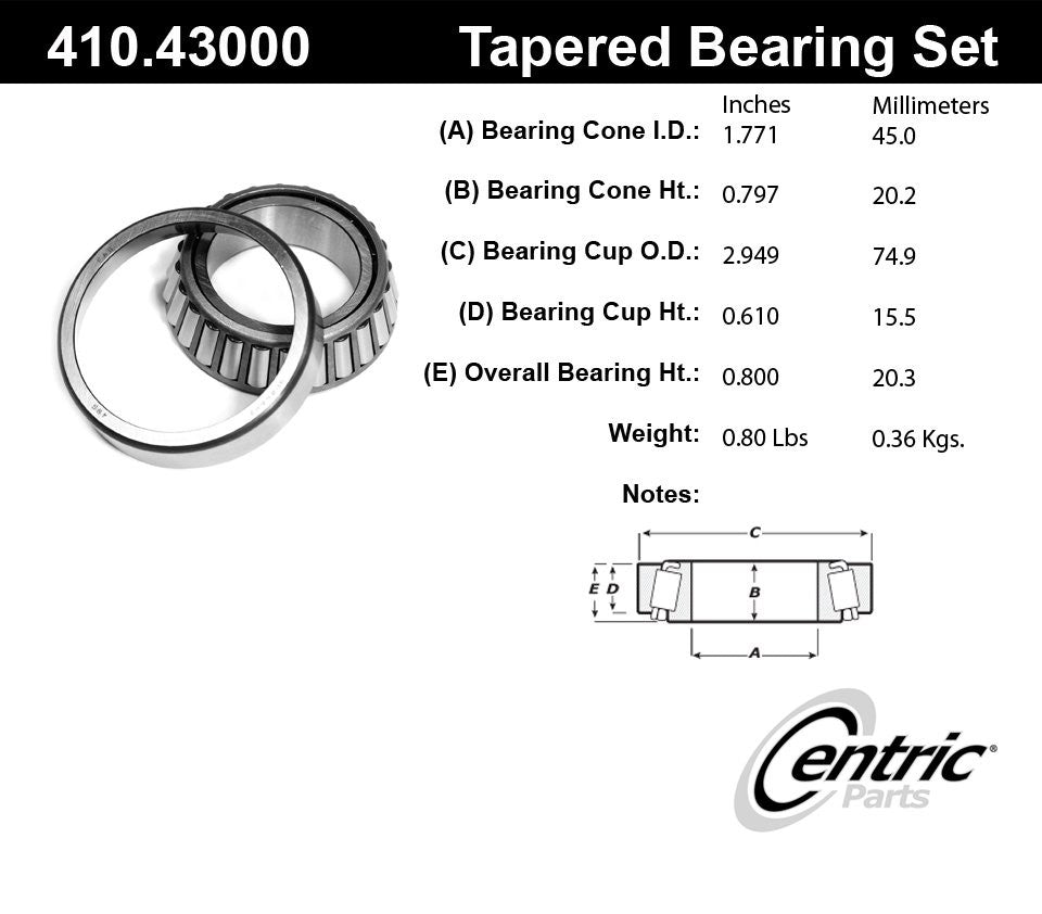centric parts premium wheel bearing and race set frsport 410.43000