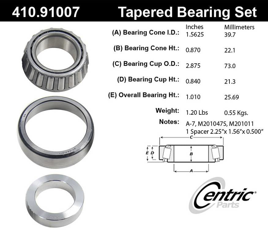 centric parts premium wheel bearing and race set frsport 410.91007
