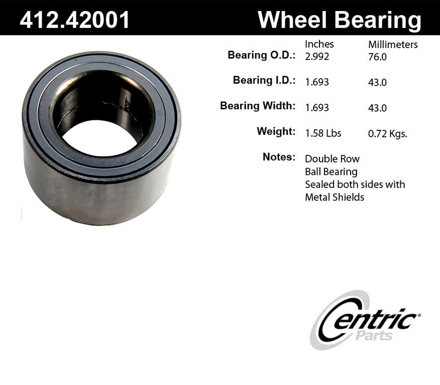 centric parts premium double row wheel bearing frsport 412.42001