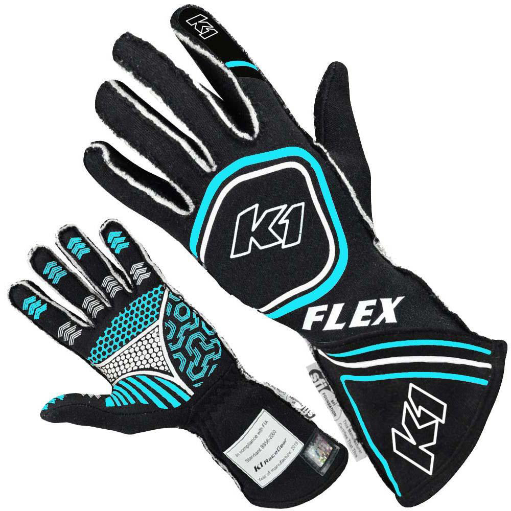K1 Racegear Glove Flex Small Black / Flo Blue SFI / FIA K1R23-FLX-NFB-S