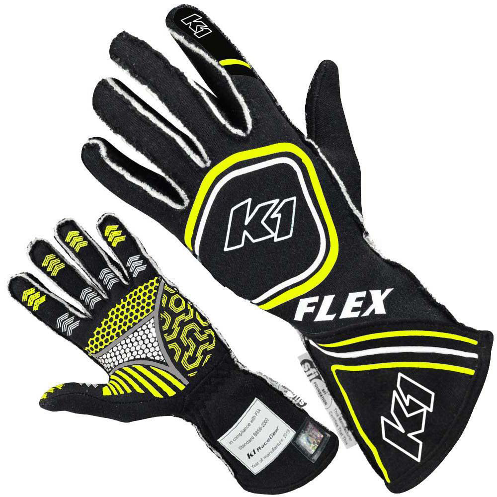 K1 Racegear Glove Flex Large Black / Flo Yellow SFI / FIA K1R23-FLX-NFY-L