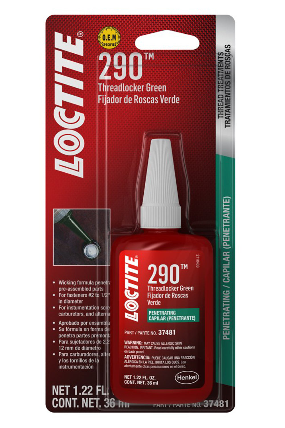 Loctite Threadlocker 290 Wicking Green 36ml/1.22oz LOC492144