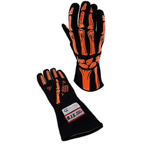 RJS Racing Equipment Single Layer Orange Skeleton Gloves Medium RJS600090141
