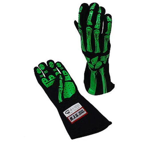 RJS Racing Equipment Double Layer Lime Green Skeleton Gloves Large RJS600090158